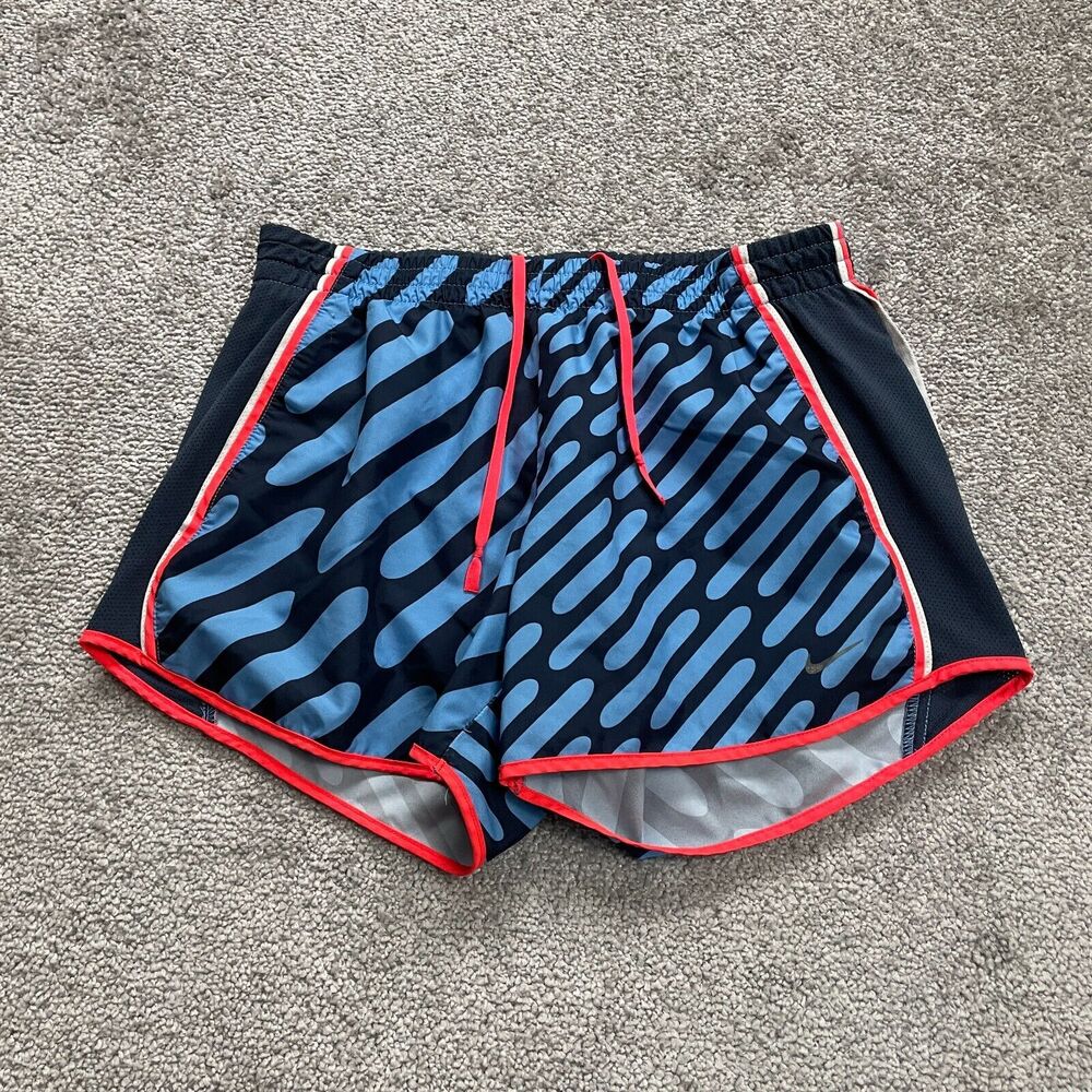 Nike Dri-Fit Active Shorts Women Small Blue Orange Elastic Athletic Running 27x4